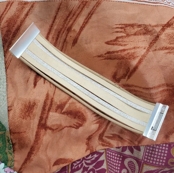 FINAL DROP!! Tan Faux Suede & Gold Faux Leather Bohemian Wrap Style Bracelet - Picture 8 of 9